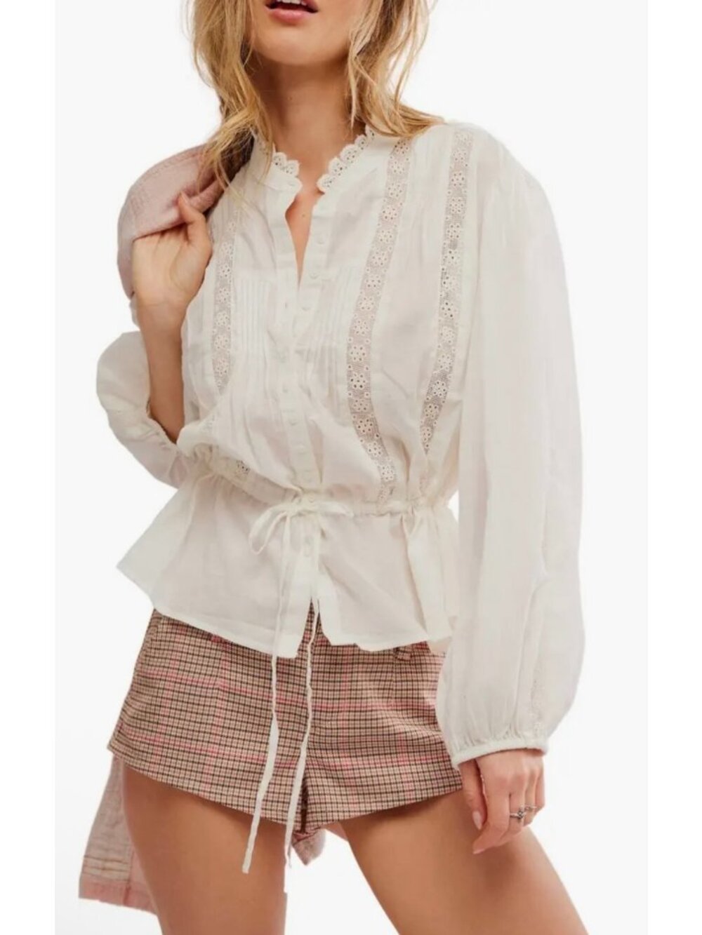 Free People Best of Me Lace Tie Waist Shirt NEW $128 XS
